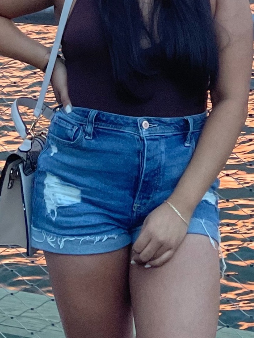 Hollister Dark Gray Distressed Denim Shorts